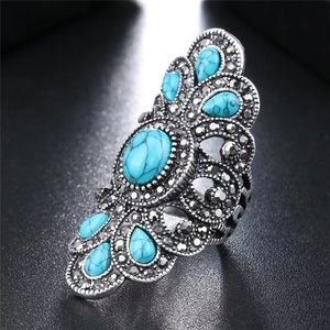 Vintage Blue Resin Flower Ring